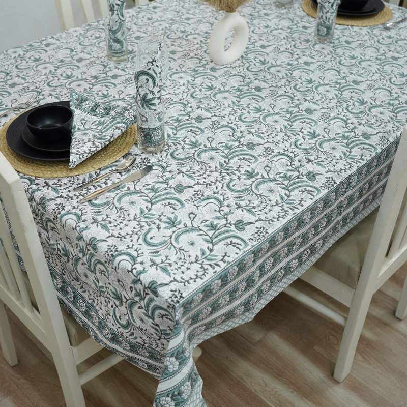 Housse de table en coton à imprimé bloc, esthétique de salle à manger Boho - Kundanvan (12 places), L 140 po x P 72 po