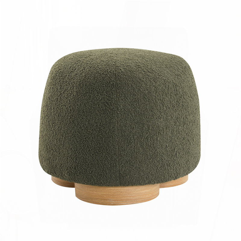 Fully Assembled Round Soft Teddy Fabric Upholstered Ottoman, Olive Green