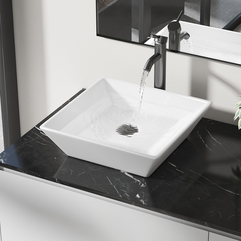 Naples 415mm x 415mm White Vitreous China Basin Square Bathroom Sink