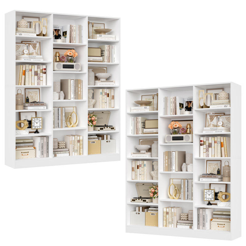 74"h X 59"w 6-tier Large Wood Storage Bookcase (set Of 2), White