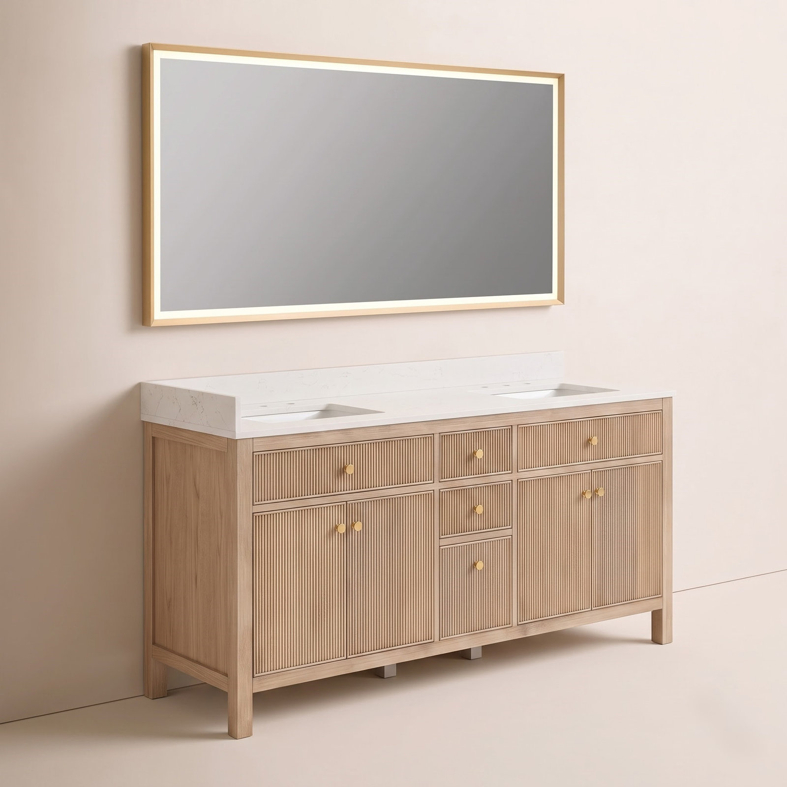 Lala 72" Double Bathroom Vanity, Nature Oak