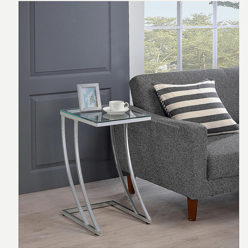 Draper Chrome Rectangular Glass Top Sofa Side Table