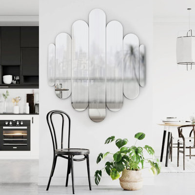32 inch x 28 inch elegant frameless cluster arched wall mirror, modern decorative, real glass wall mounted mirror, suitable for living room, bedroom entrance, home decoration