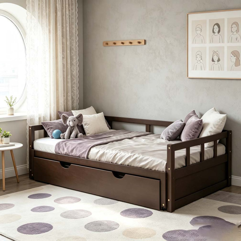 Extending Daybed with Trundle, Wooden Daybed, Espresso
