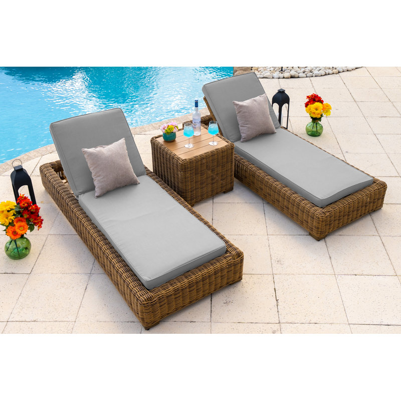Malmo Collection In Gray Outdoor Metal Chaise Lounge with Table , Sunbrella Cushion Included, Brown