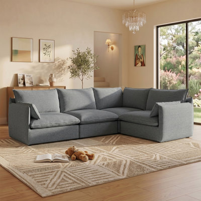 Canapé rembourré en nuage, canapé modulaire 4 places modulaire, canapé moderne rembourré en duvet confortable en forme de L avec housse amovible pour salon, siège profond