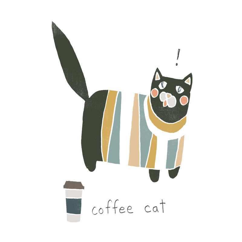Coffee Cats III - Painting, Wrapped Canvas, 30cm H x 20cm W