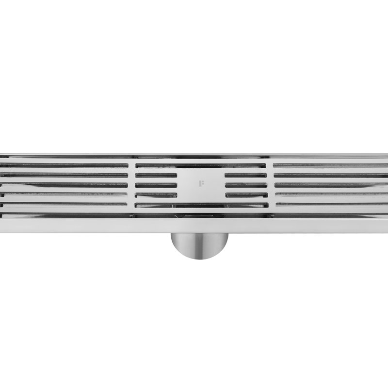 FINE FIXTURES Linear Shower Drain, 24 inch Slotted Grate Design, 10-Gauge 304 Stainless Steel, Center Outlet, Fast Drainage, Hair Strainer Included