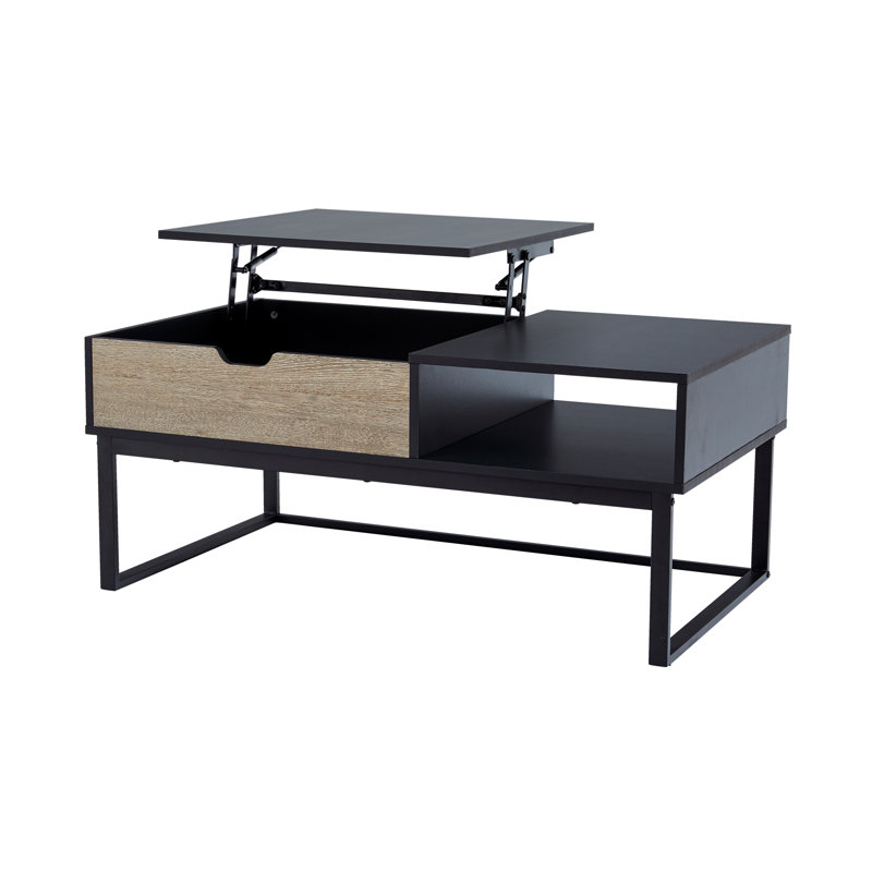 Lift Top Coffee Table with Hidden Storage, Wood Grain Finish, Metal Frame, Farmhouse Cocktail Table for Living Room