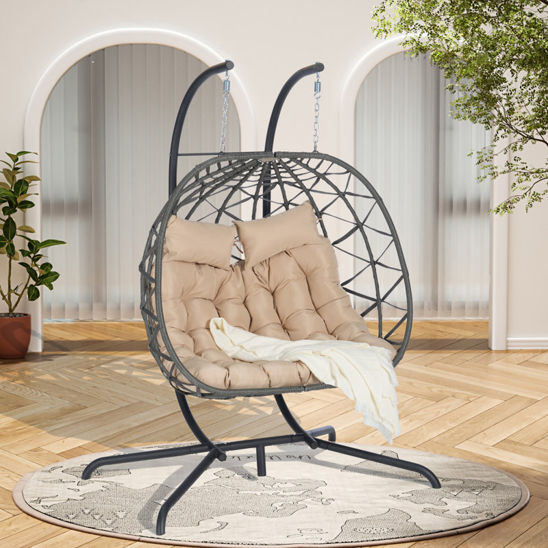 Fauteuil double avec support suspendu en osier et rotin pour l'intérieur et l'extérieur