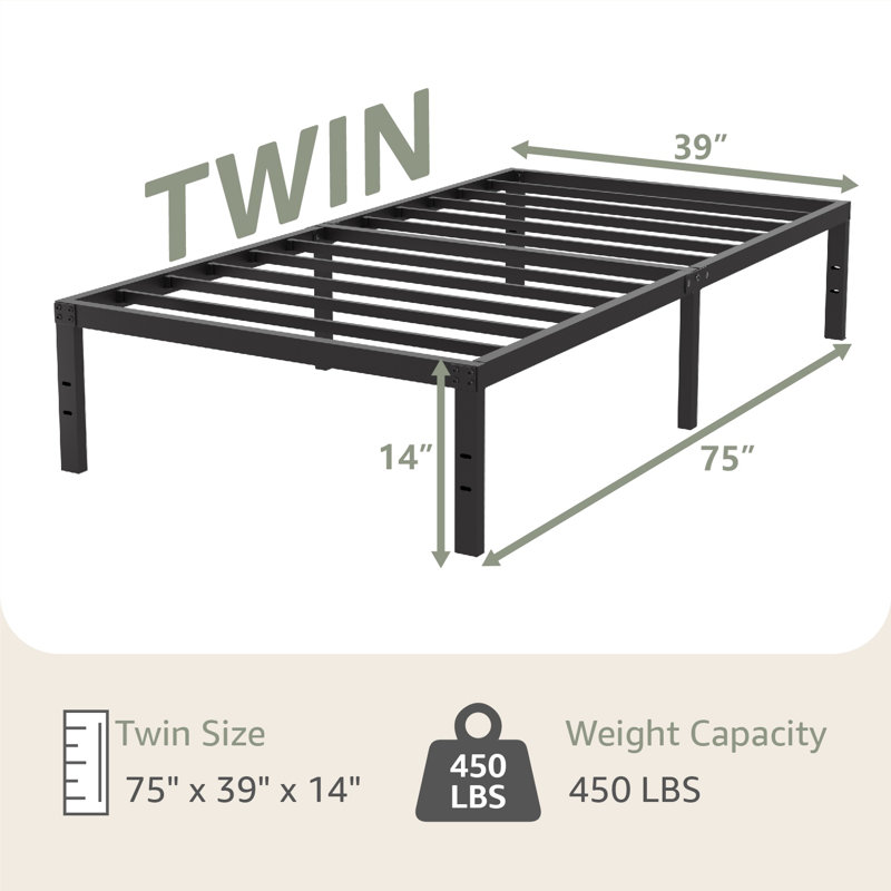 Ebern 14" Black Metal Platform Bedframe, No Box Spring Needed, Twin, 14"