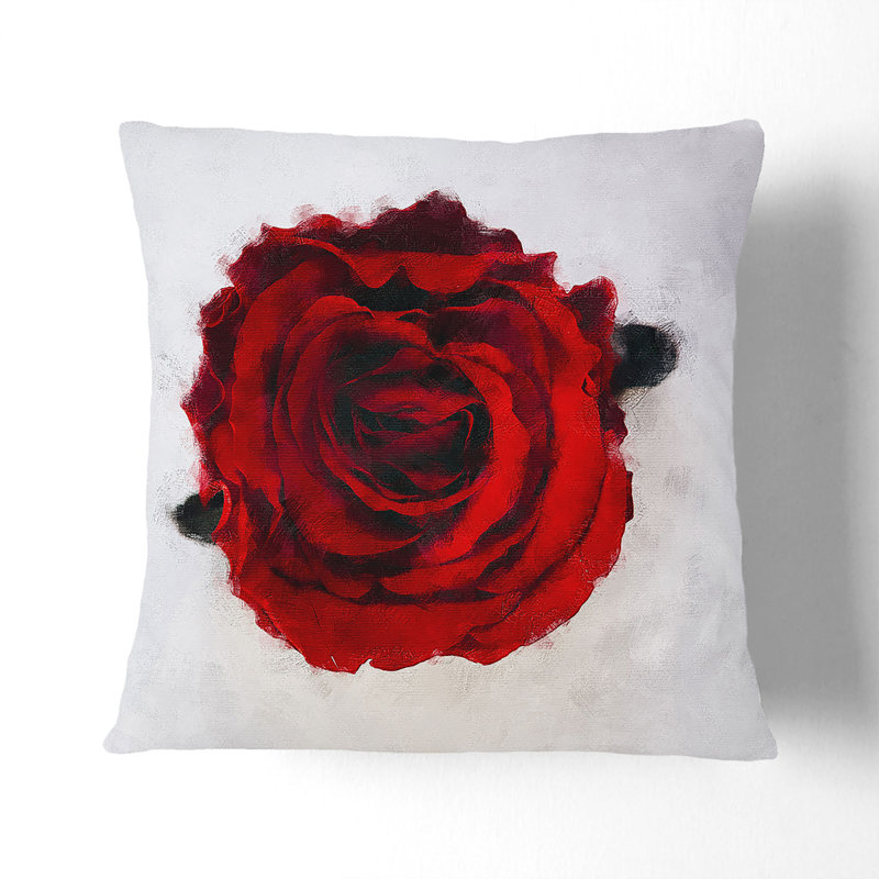 Rose in Bloom Painting Cushion with Filling, White, 40cm H x 40cm W x 15cm D