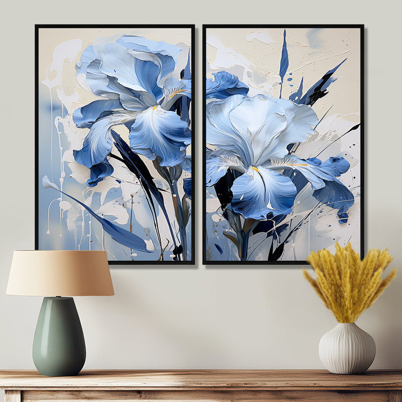 Jardin bleu et blanc d'iris - Art mural traditionnel, H 36 po x l 48 po, Reproduction encadrée sans passe-partout, Noir