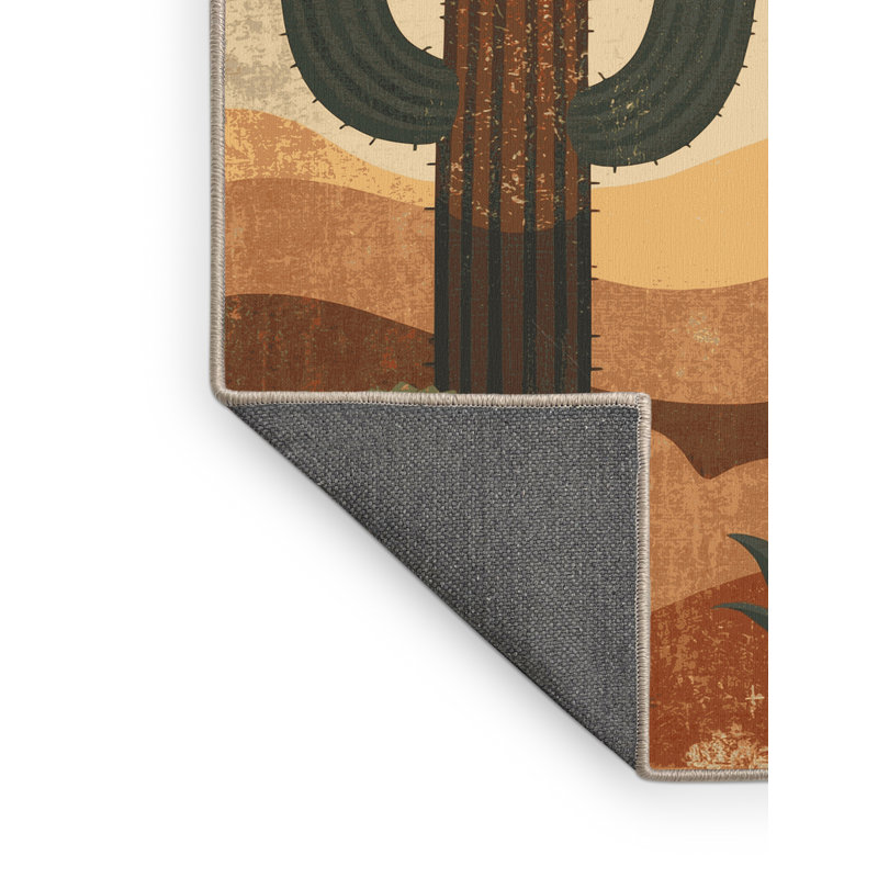 Tapis moelleux et moelleux au look rustique et moderne à motif de cactus brun et beige, 6 x 9