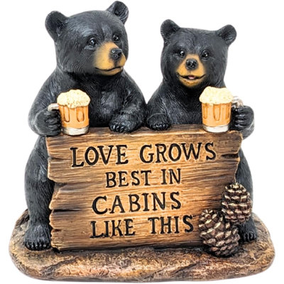 Resin Bear Figurine Couple Rustic Woodland Cabin Tabletop Decor