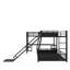 L-Shaped Metal Triple Bunk Bed with Loft, Slide, Desk & Storage Shelves – Space-Saving Black