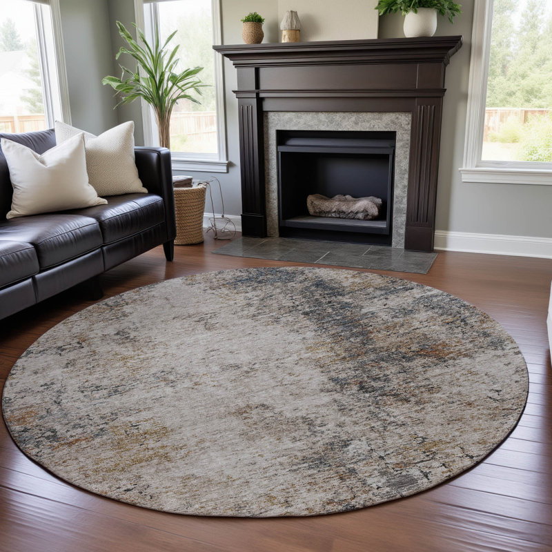 Premium Machine Washable Lyndhurst AMF1179 Modern Rug, Round 8'