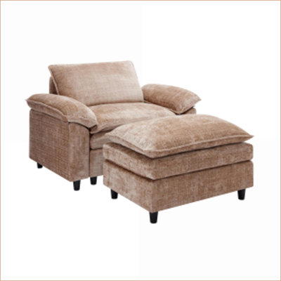 Accent Chair with Ottoman, Modern Chenille Oversized Lounge Chair for Living Room Bedroom Office Apartment | Camel | Chenille