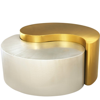 Round Coffee Table With Iron Sheet Frame In Gold & Silver Powder Coated Finish For Contemporary Interiors