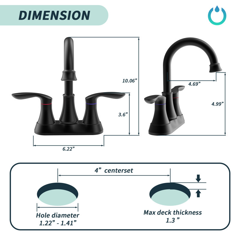 2-handle Bathroom Faucet with Drain Assembly, Black