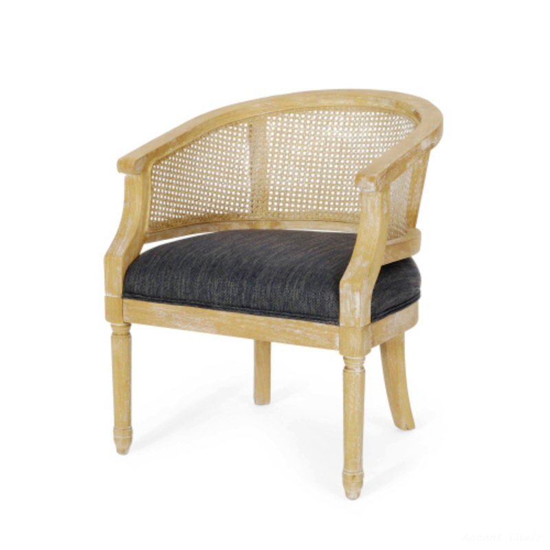 Verano Wood And Cane Accent Chair, Gray Fabric