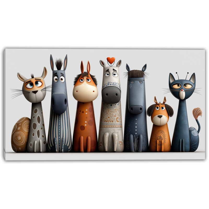 Whimsical Animal Nursery Wall Art Wrapped Canvas Print for Kids Bedroom Playroom Decor, 24" H x 48" W