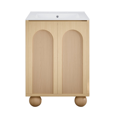 Meuble-lavabo autoportant en chêne avec comptoir à 3 trous Plaisir II