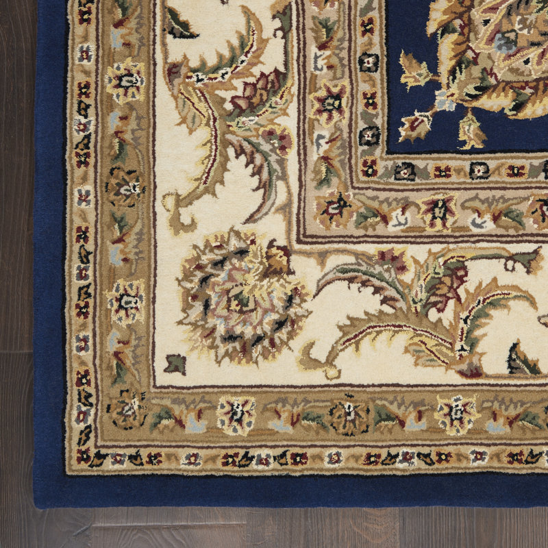 Tapis bleu marine en soie / laine touffeté à la main Oboyle, Rectangle 2 pi x 3 pi