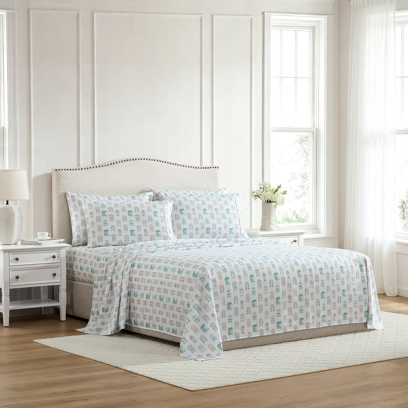 Lenox Printed 6-Piece Sheet Set, Folk Reindeer, Twin, Queen, Scattered Spice Village