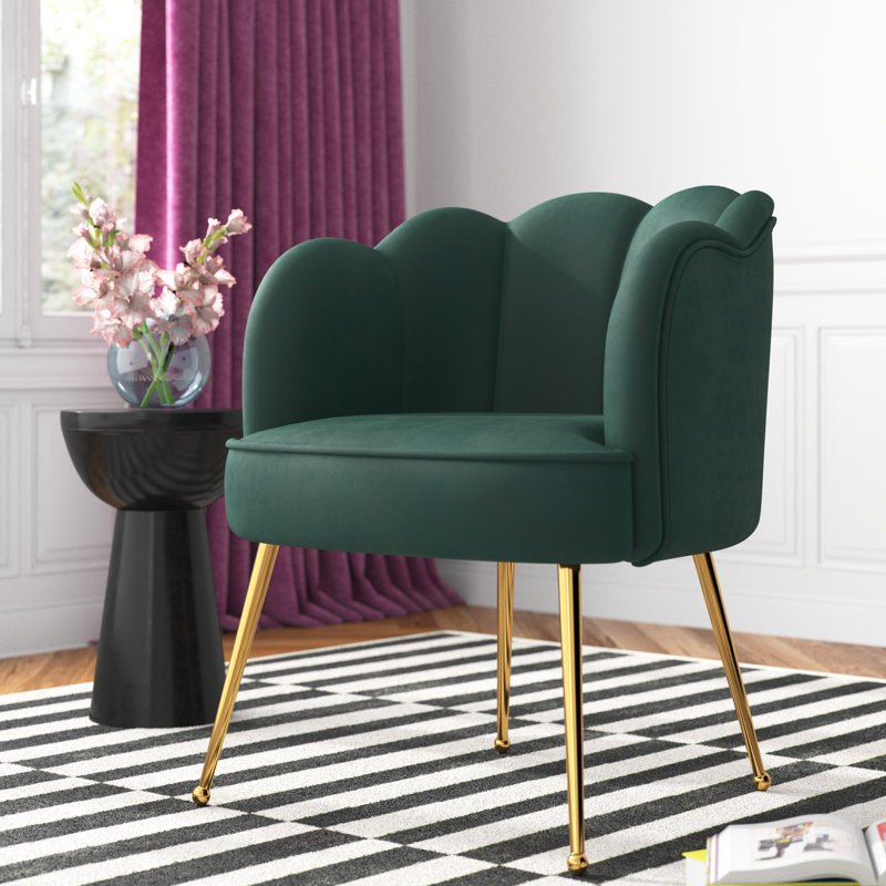 Fauteuil demi-tonneau en velours de 25,6 po Kara, Velours vert