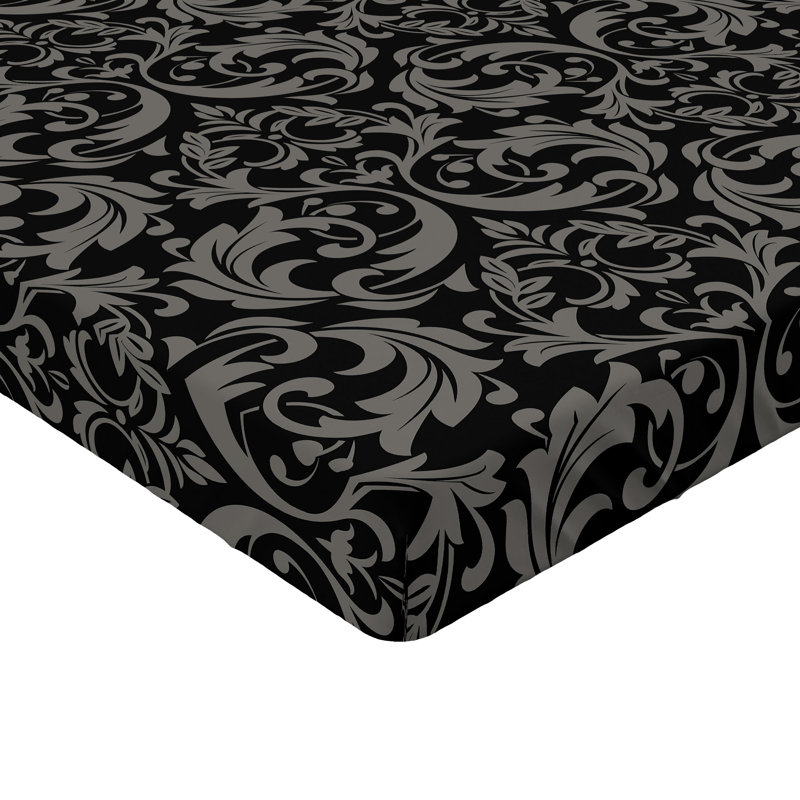 Ambesonne Nature Fitted Sheet Leaves Botanical Style Art, Charcoal Gray/Pale Gray Damask, King Fitted Sheet