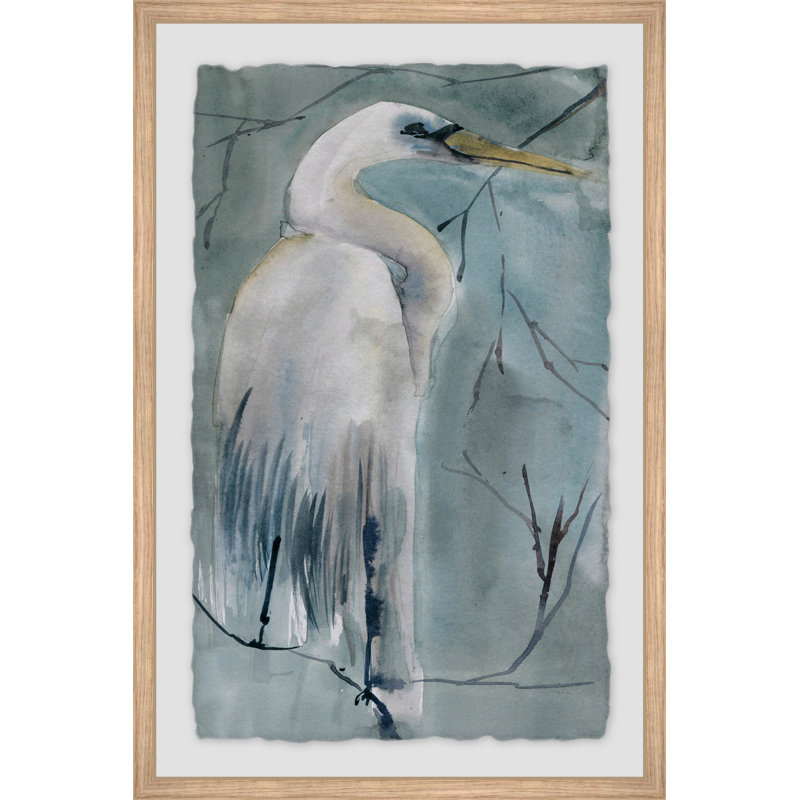 «Aife Perched Crane» par Marmont Hill - reproduction d'art encadrée, H 24 po x l 16 po x P 1,5 po