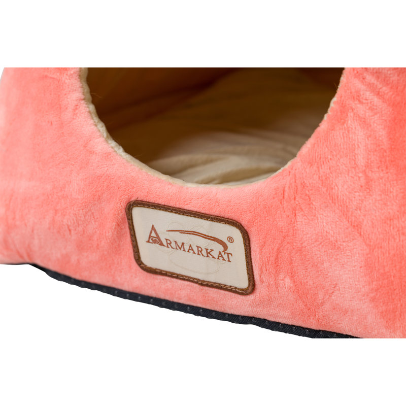 Small Orange and Beige Velvet Cat Bed with Fiberfill