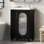 Meuble-lavabo de 20 po avec lavabo, meuble-lavabo avec tablette à deux niveaux, tablette réglable, bois massif et panneau de fibres à densité moyenne, noir-720016885