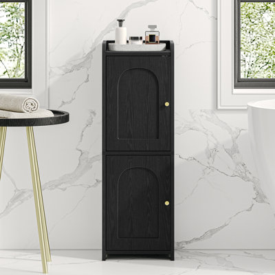 Armoire de rangement pour salle de bain, armoire de coin avec 2 portes et tablette ajustable, armoires à papier hygiénique étroites, organisateur de salle de bain pour petits espaces, P 7,9 po x l 9,8 po x H 29,5 po, noir