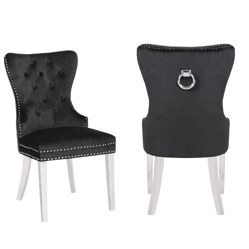 Ashlee 19'' H Tufted Velvet Upholstered Parsons Chair, Black