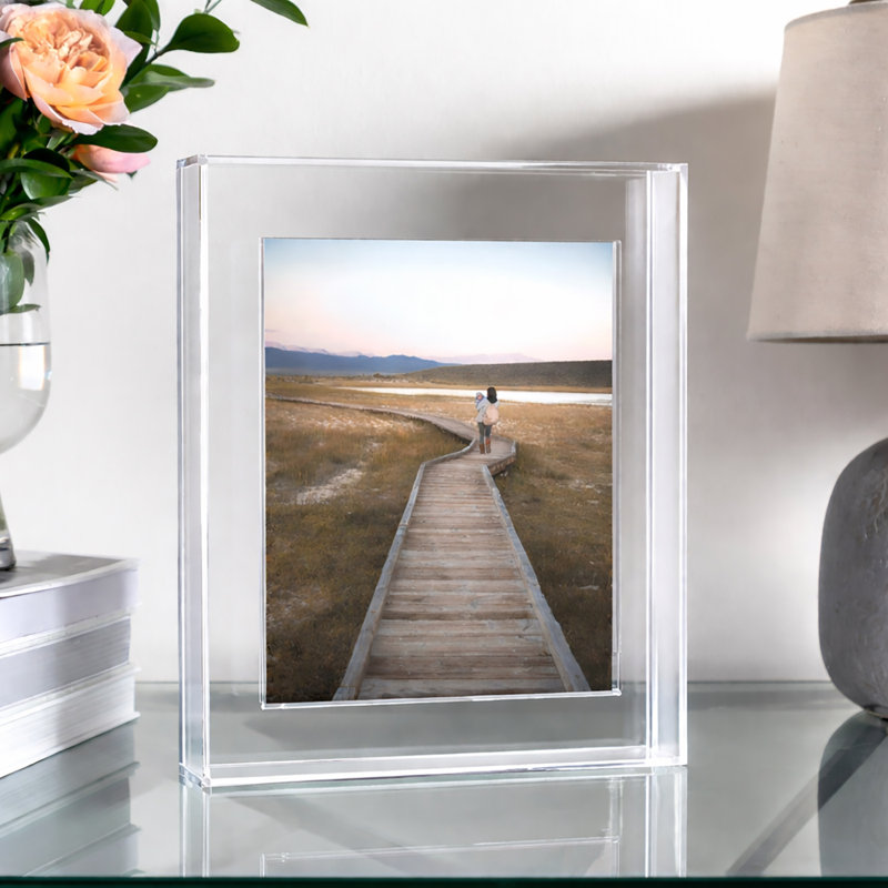 Float Frame for Tabletop or Wall with Magnetic Photo Holder, Neon Pink, 8" x 8"