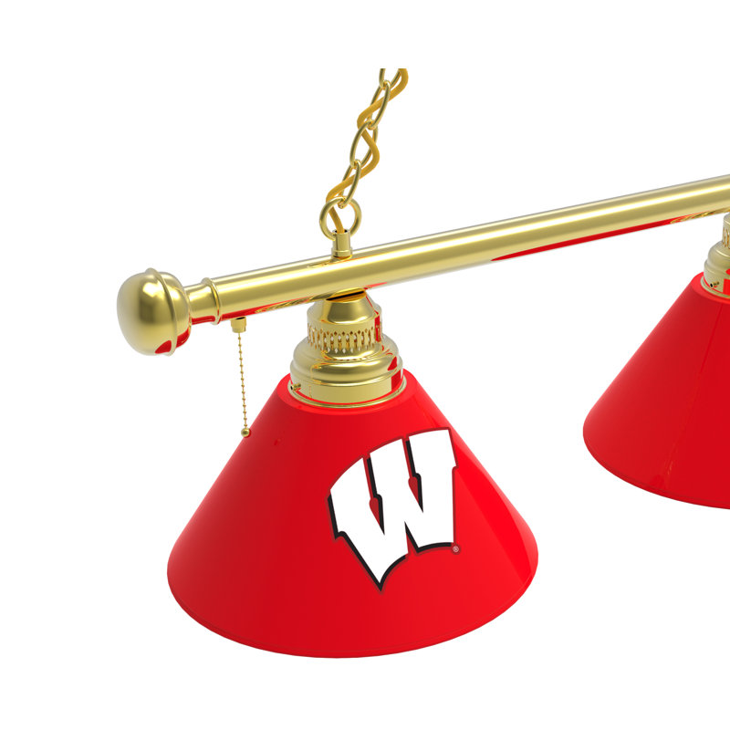 3 - Light Pool Table Lights Pendant, Brass, Wisconsin Bucky Badger