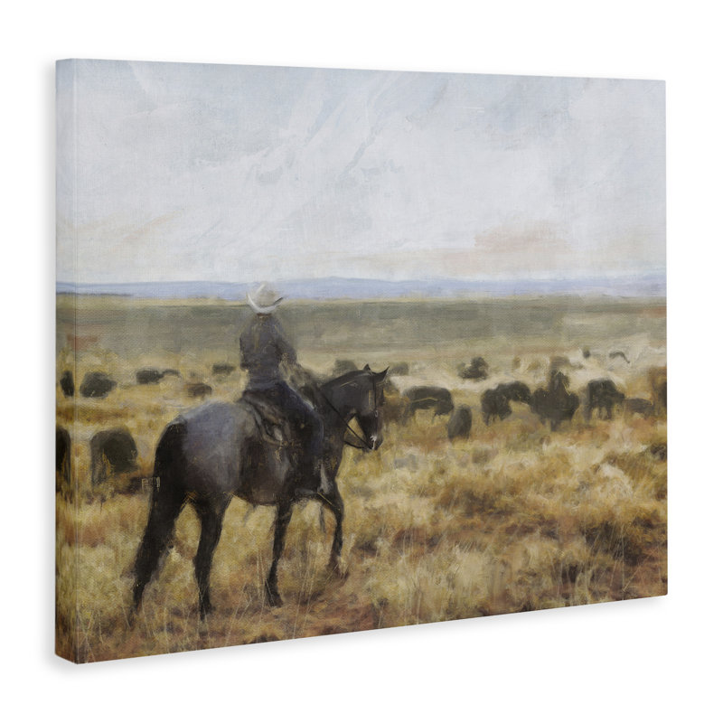 «On The Range Cowboy», art mural sur toile par Nina Blue, H 16 po x l 20 po