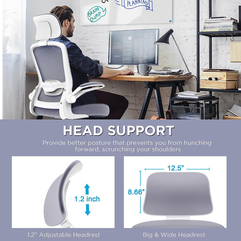 Chaise de bureau Lashey, Gris lune