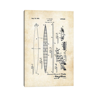 Tom Blake Surfboard (1932) by Patent77 - Wrapped Canvas Drawing Print