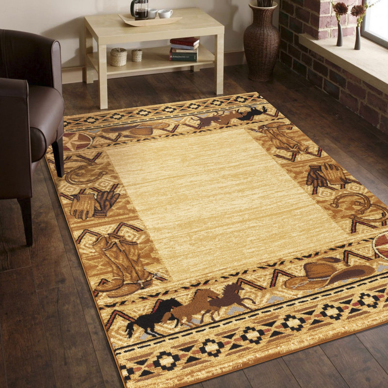 Tapis tribal beige Sud-Ouest Tribes, Rectangle 5 pi 3 po x 7 pi 3 po
