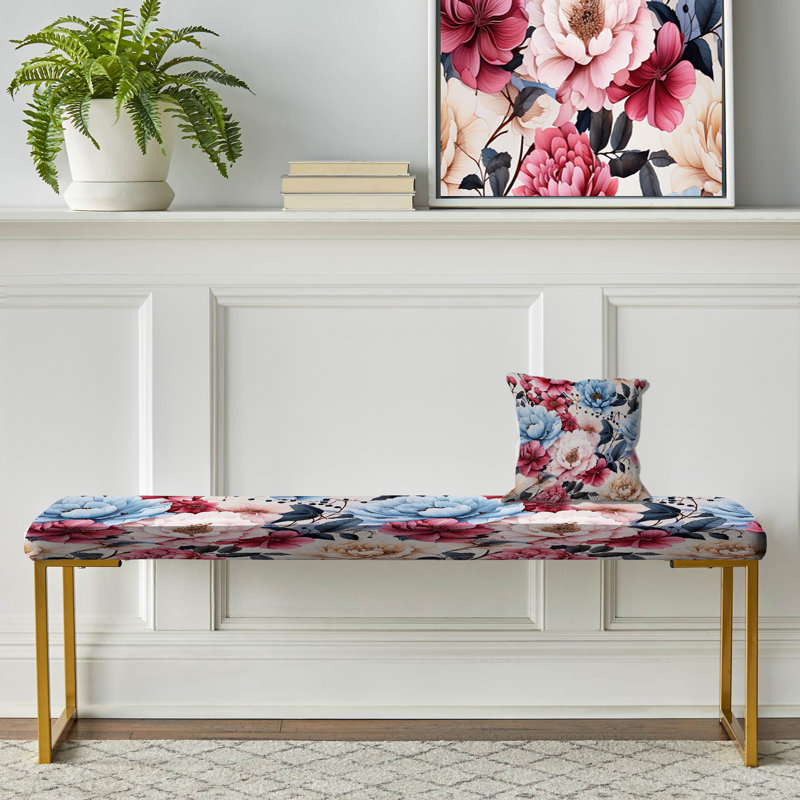 Banc floral rembourré or, Aquarelle, rêves floraux