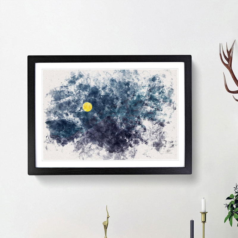 Yellow Moonthe Mountain - Picture Frame Painting Print, 24cm H x 33cm W x 2cm D, Black Framed