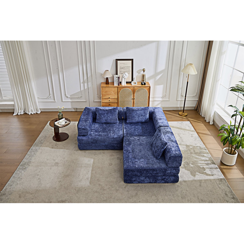 Canapé-lit modulaire convertible, Bleu foncé / bleu