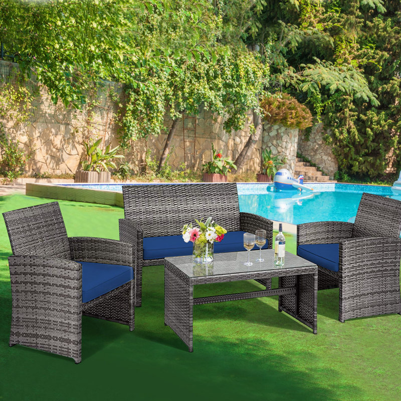 Alyssya 8 Piece Rattan Sofa Seating Group, Navy