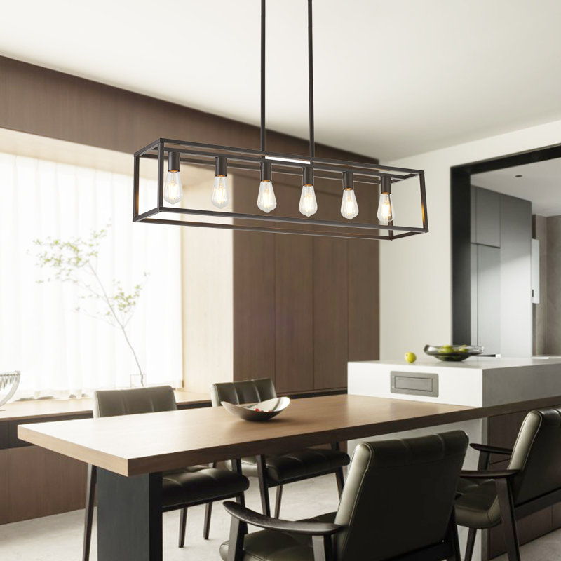 Luminaire suspendu linéaire 6 lumières Rast, Bronze huilé