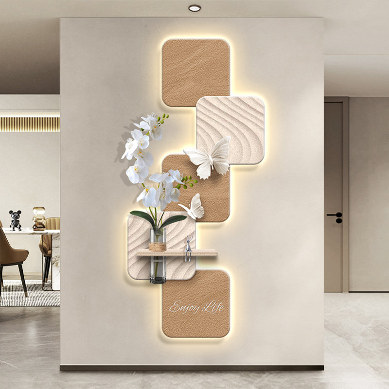 Brun, blanc, carré, grès, art mural, Brun, H 55,12 po x l 25,2 po x P 1,97 po