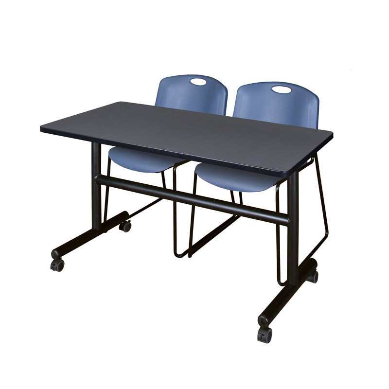 Table de nidification Nickilis, 2 chaises empilables Zeng, Gris / Bleu, H 29 po x l 48 po x P 24 po