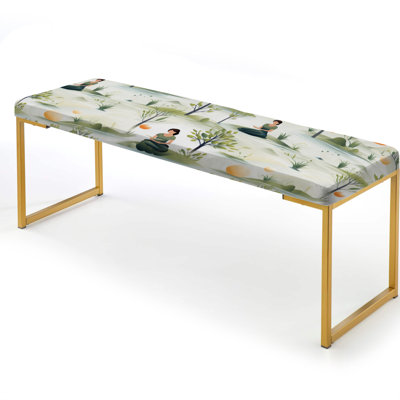Mindful Contemplation Mediation - Abstract Upholstered Gold Bench